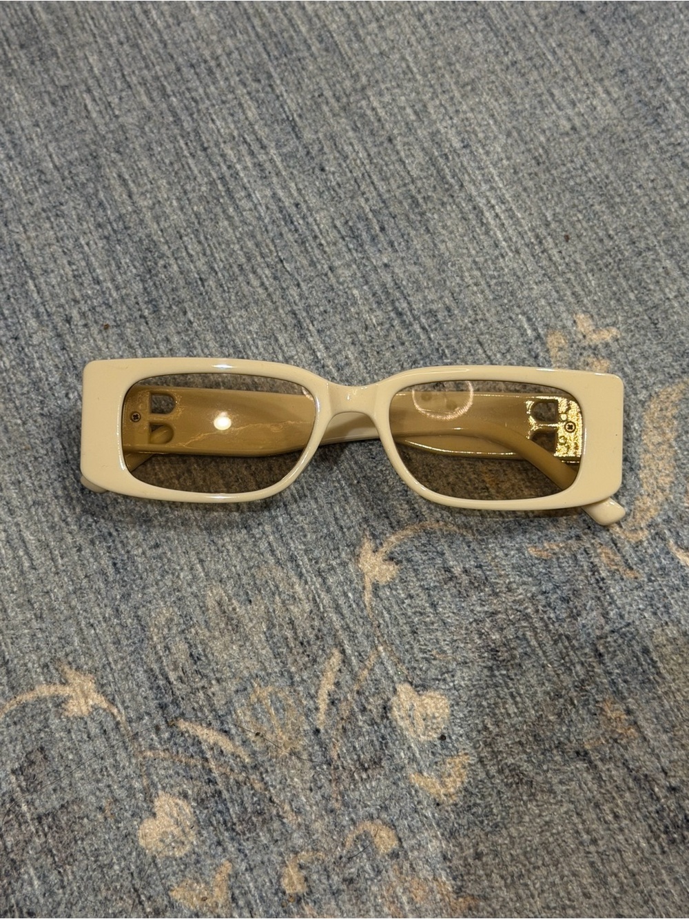 Cream Rectangular Women’s Sunglasses with Brown Lenses